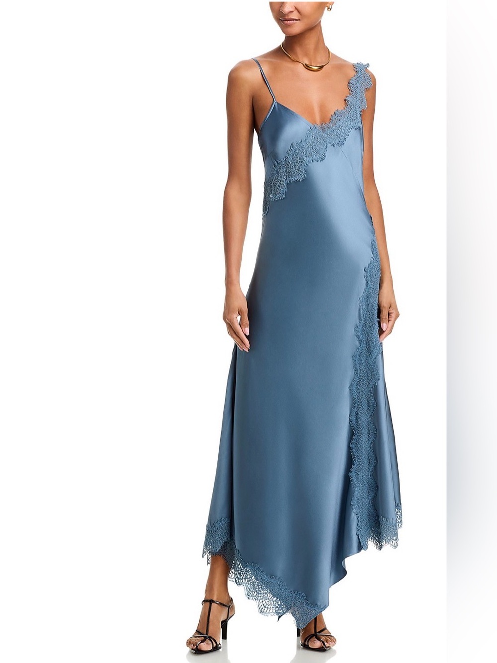 Veronica Beard Lace-Trim Slip Dress - Dusty Blue Steel
